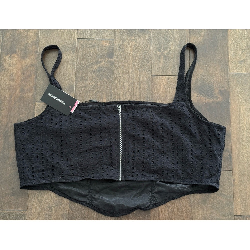 NWT Pretty Little Thing Black Eyelet Corset and Skirt Women's Size US 26 Set - Picture 9 of 14